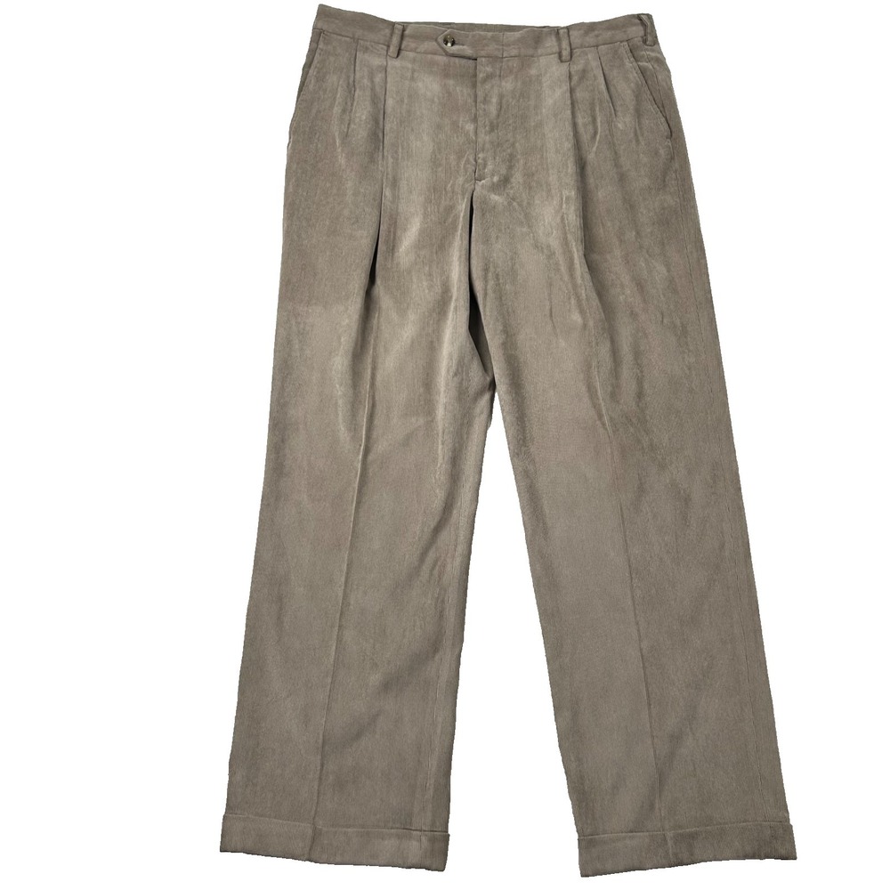 Berle Corduroy Pants Mens 38x31 Pleated High Rise Cuffed Dressy Preppy Micro Tan